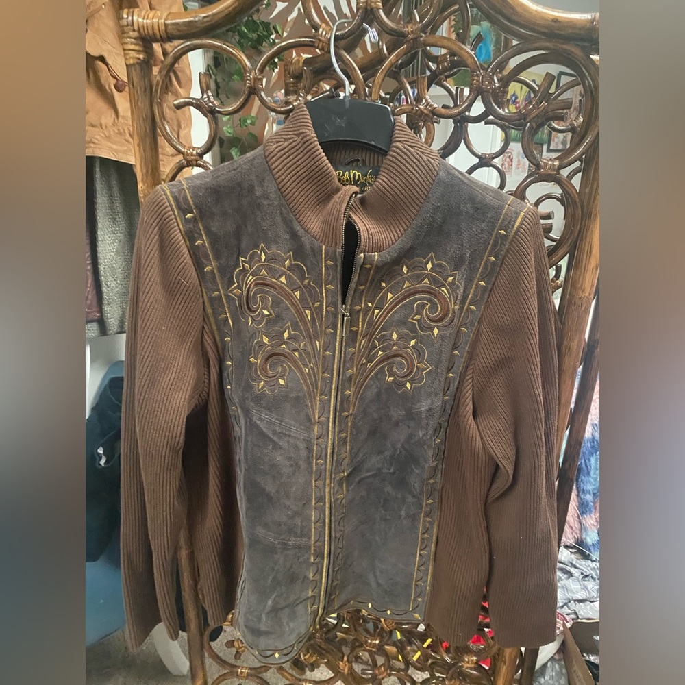 Bob Mackie Wearable Art Leather, Polyester, and Acrylic jacket